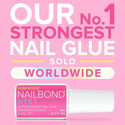 Super Strong Nail Glue for Press On Nails, Nail Tips & Acrylic Nails (8ml) NYK1 NailBond Brush On Glue for Press Ons, Tips & Acrylics - Long Lasting