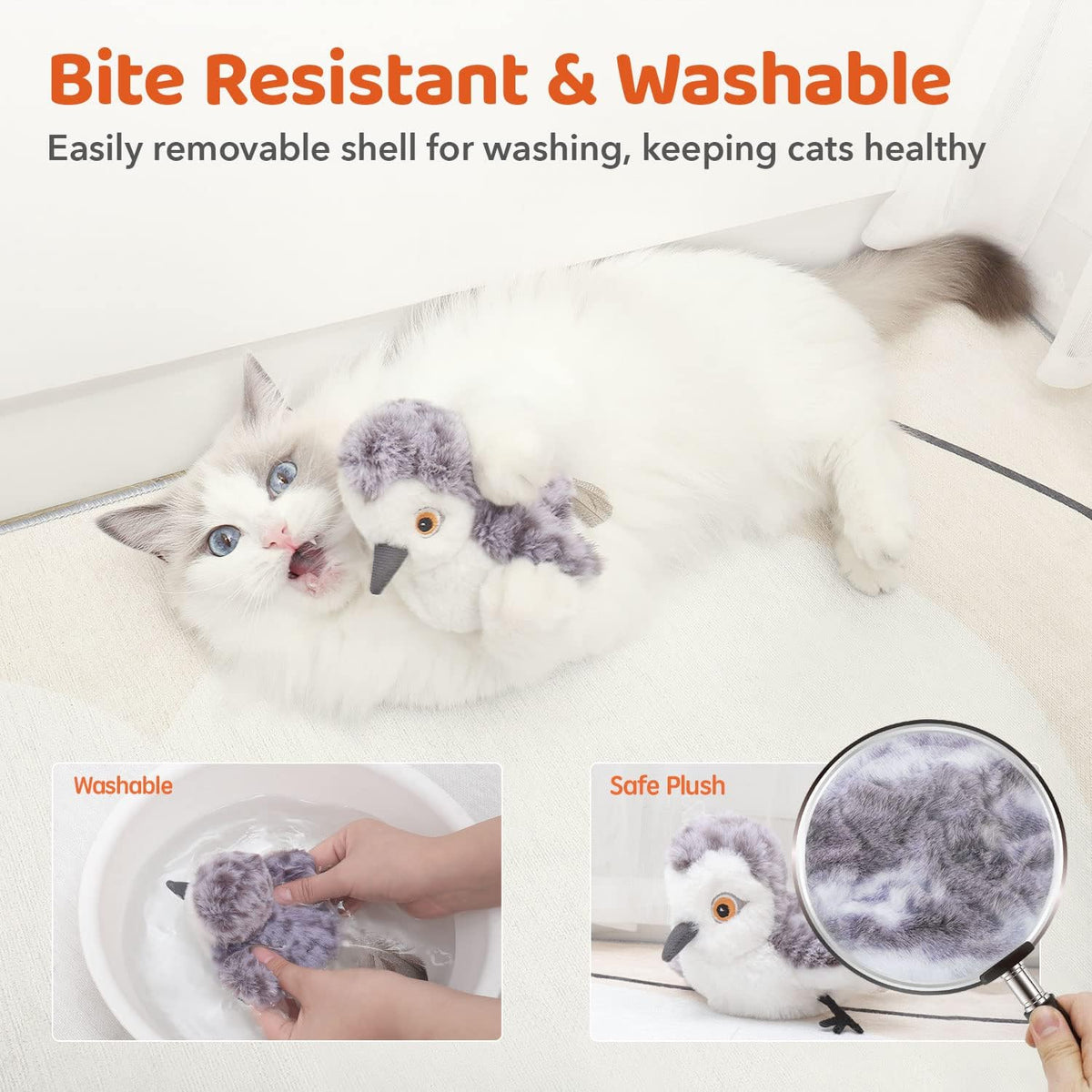 Potaroma Cat Toys Flapping Bird (No Flying), Lifelike Sandpiper Chirp Tweet, Rechargeable Touch Activated Kitten Toy Interactive Cat Exercise Toys