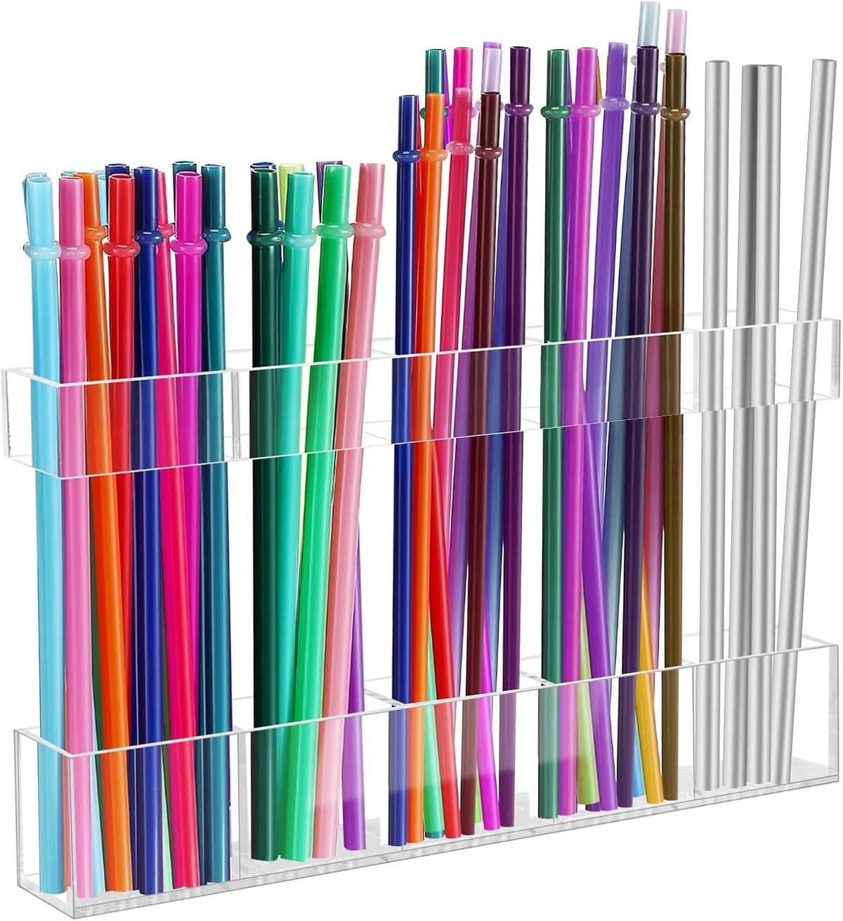 9.5” Large Acrylic Straw Holder for Cabinet Door - Reusable Tumbler Straw Organizer Storage, Small Kitchen Accessories Container, Ultra Sticky