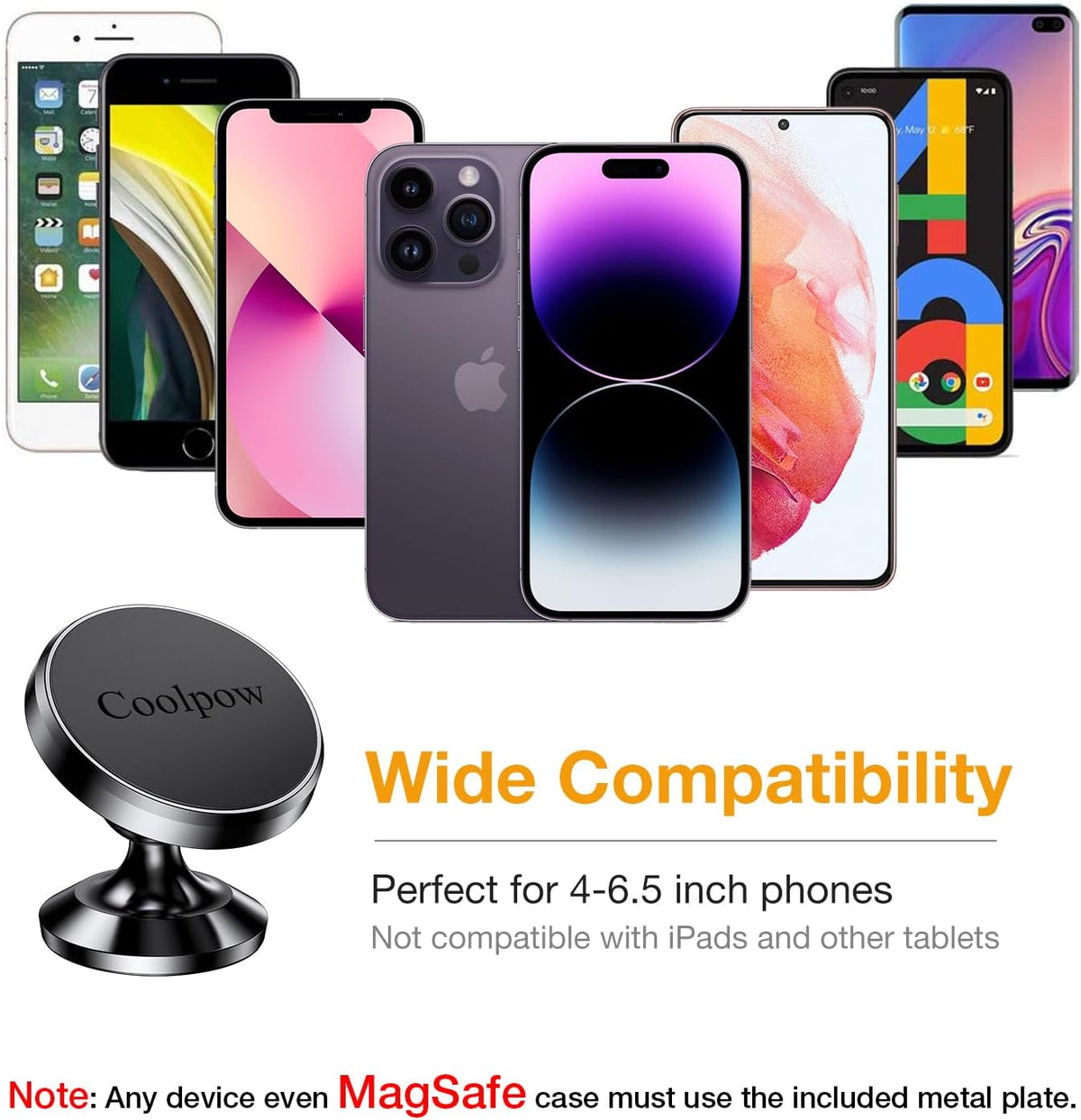 Coolpow【2 Packs 】Magnetic Phone Holder for car【Strong Magnet】phone holders for your car phone holder Mount for Car【4 Metal Plate】Universal Dash cell