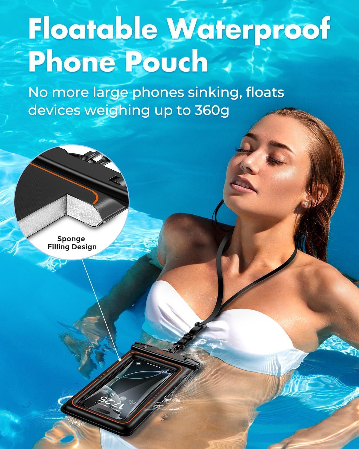 UNBREAKcable Floating Waterproof Phone Pouch 2 Pack, IPX8 Waterproof Phone Case Dry Bag Kayak/Beach/Cruise Travel Essentials, Water Proof Pouch