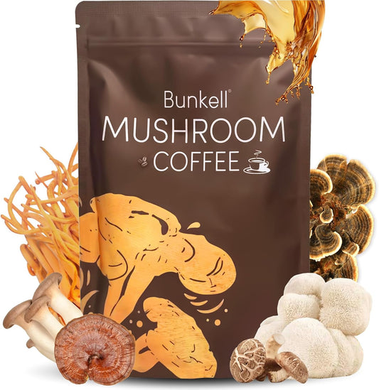 Mushroom Coffee, Adaptogenic 6 Mushrooms with Lion's Mane, Reishi, Cordyceps, Shiitake, King Trumpet & Turkey Tail, Instant Coffee Powder for Energy
