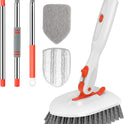 SetSail Floor Scrub Brush, 3-In-1 Tile Tub Floor Scrubber with 52-inch Adjustable Long Handle Shower Cleaner Brush and 3 Detachable Replacement Brush