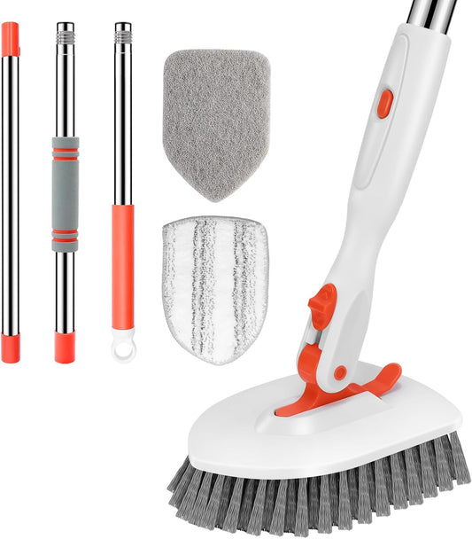 SetSail Floor Scrub Brush, 3-In-1 Tile Tub Floor Scrubber with 52-inch Adjustable Long Handle Shower Cleaner Brush and 3 Detachable Replacement Brush