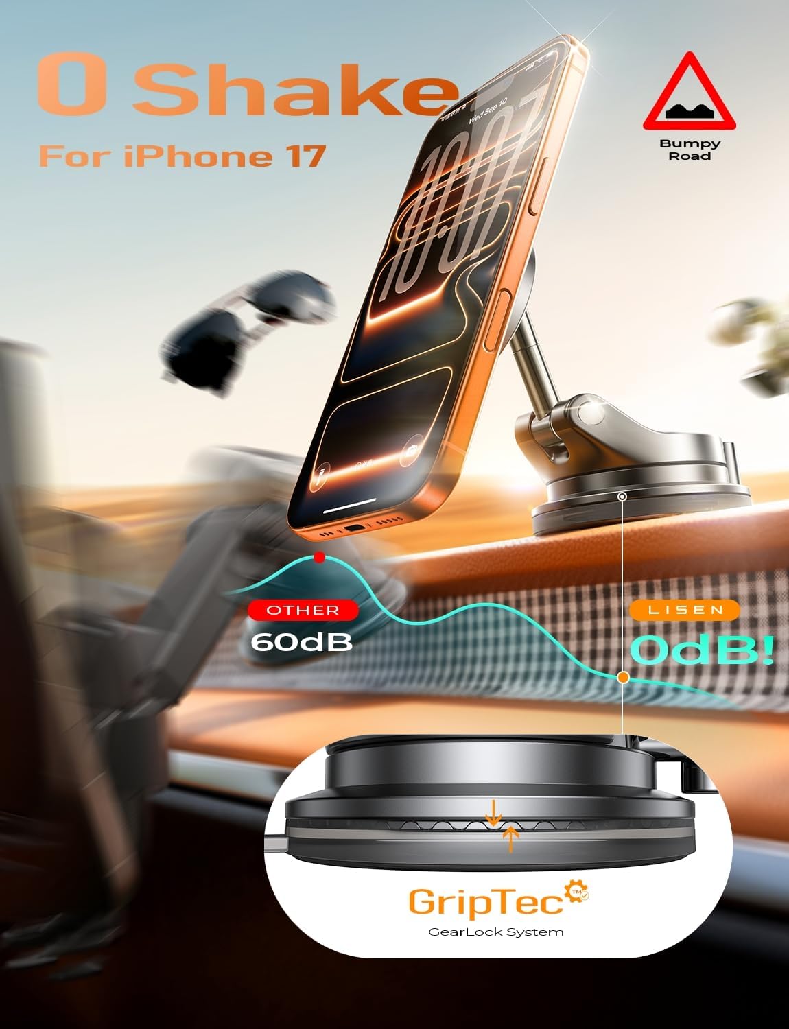 LISEN Vacuum Magnetic Phone Holder for Car, Magsafe Car Mount 360 Adjustable Vacuum Suction Cup, Phone Mount for Car