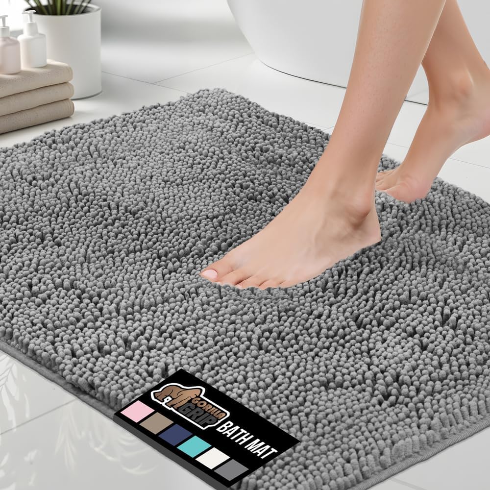 GORILLA GRIP Bath Rug Mat, Thick Soft Absorbent Chenille, Quick Dry Microfiber Mats, Rubber Backing Washable Shower Floor Rugs, Bathmat Runner, US