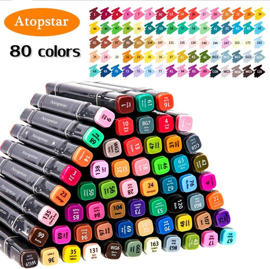 80 Colors Alcohol Markers Artist Drawing Art for Kids Dual Tip Adult Coloring Painting Supplies Perfect Boys Girls Students Adult(80 Black Shell)
