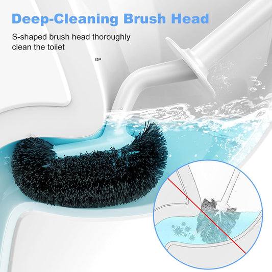 HAMITOR Toilet Bowl Brush Holder Set: Curved Design with Holder for Deep Cleaning Under Rim - Compact Hidden Scrubber for Small Space - Modern RV