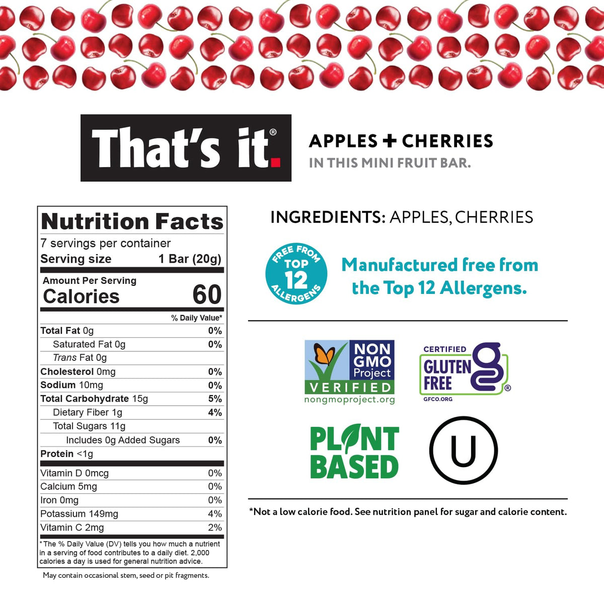 That's it. Mini Fruit Bars (Variety 35 Pack) No Sugar Added, Plant-Based, Vegan & Gluten Free, Breakfast Bar, Paleo, for Children & Adults, Non GMO