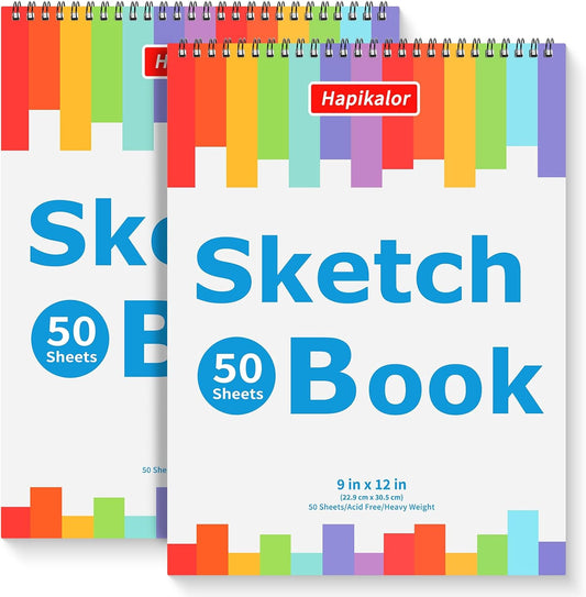 9" x 12" Sketch Book, 2-Pack 50 Sheets Spiral Bound Art Sketchbook, Acid Free Artist Drawing Book Paper, Art Supplies for Adults Kids, Craft