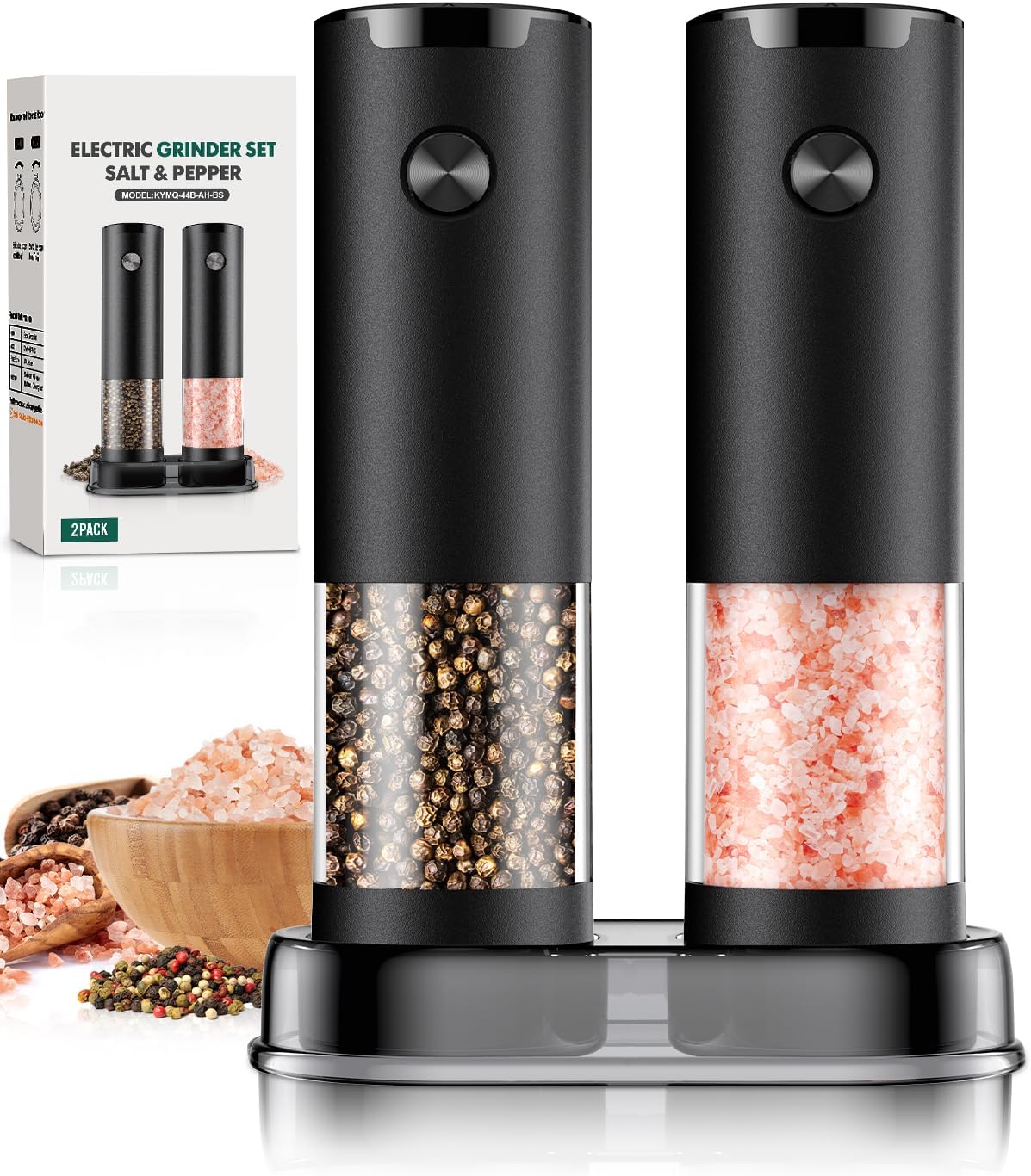 Electric Salt and Pepper Grinder Set Automatic Battery Pepper Mill Shakers Adjustable Coarseness Upgraded Larger Capacity with Led Home and Kitchen