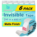 Tape, Invisible Tape for Gift Wrapping, 6 Rolls+6 Refillable Dispensers, Matte Finish, Writable, 3/4″x 650″, Clear Tapes for Christmas Wrapping