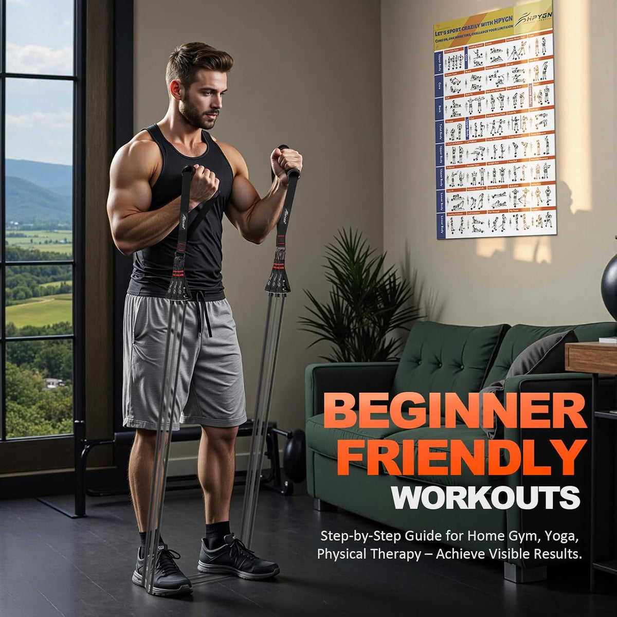 HPYGN Resistance Bands, Exercise Bands with Handles, Fitness Bands, Workout Bands with Door Anchor and Ankle Straps, for Heavy Resistance Training
