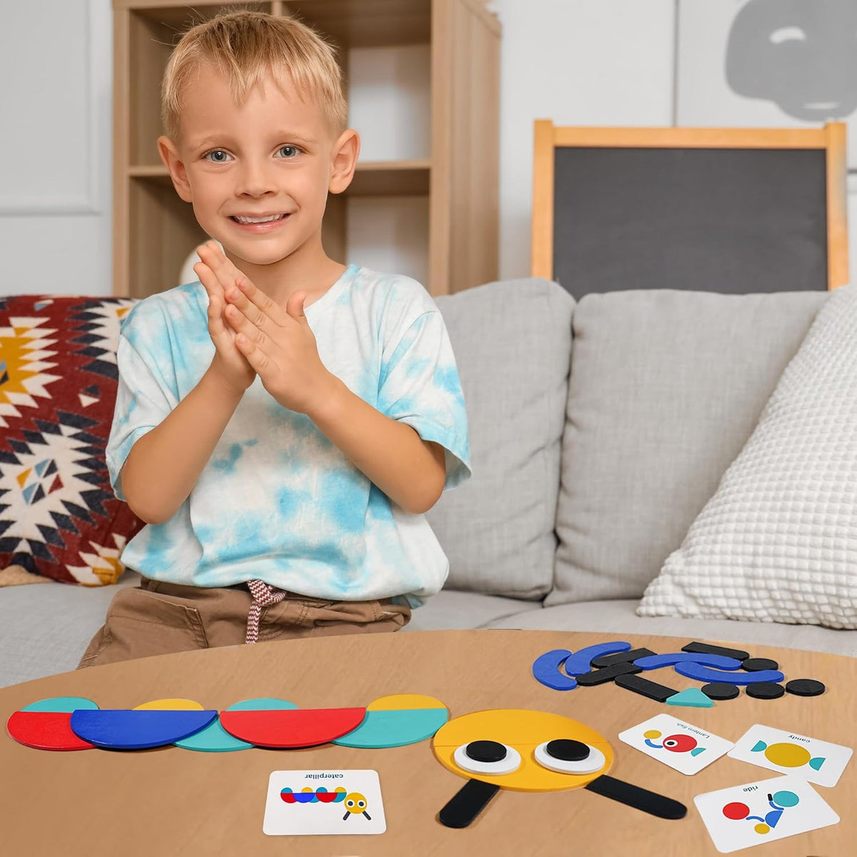 LiKee Open Ended Wooden Shape Puzzles (36 Blocks&60 Cards) for Toddlers 3+ Years Old, Montessori Development Toys Preschool Education Activity Travel