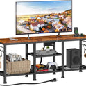Furologee TV Stand with Power Outlets, Entertainment Center with Open Storage Shelves for TVs up to 55 Inch, Media Console Table with Soundbar Shelf