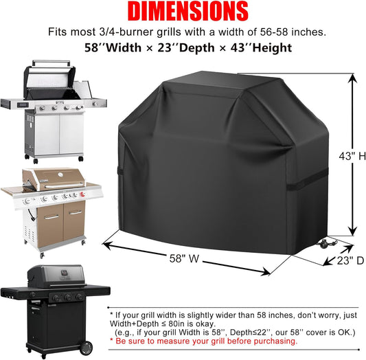 Grill Cover, 58 inch BBQ Gas Grill Cover for Outdoor Grill, Waterproof, Anti-UV, Rip-Proof, Fade Resistant Material, Barbecue Cover with