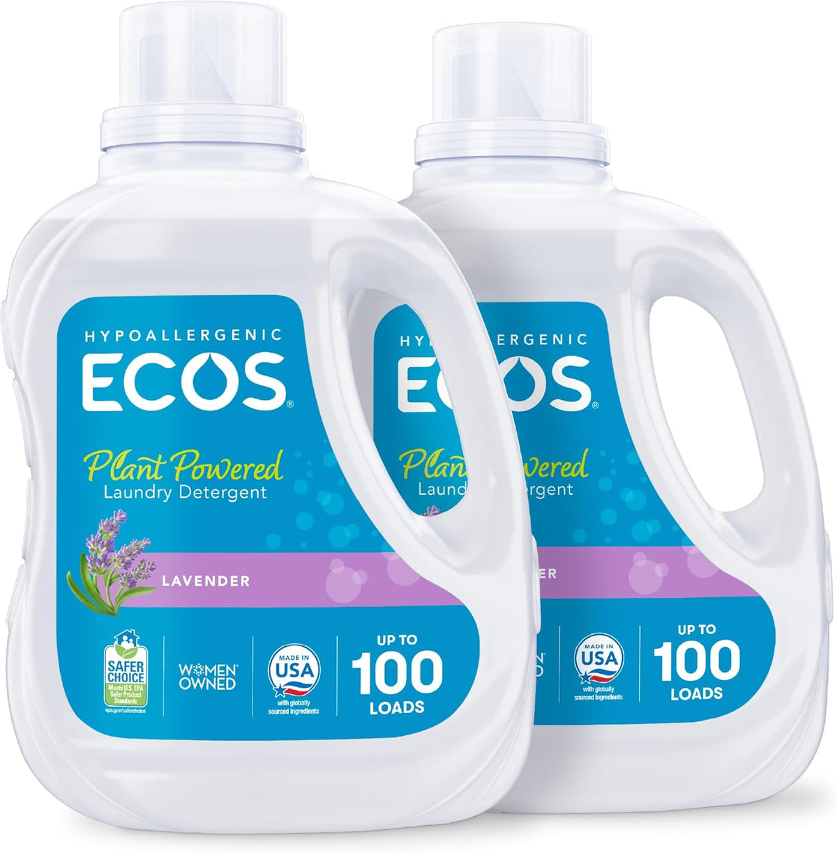 ECOS Laundry Detergent Liquid, 200 Loads - Dermatologist Tested Laundry Soap - Hypoallergenic, EPA Safer Choice Certified, Plant-Powered - Lavender