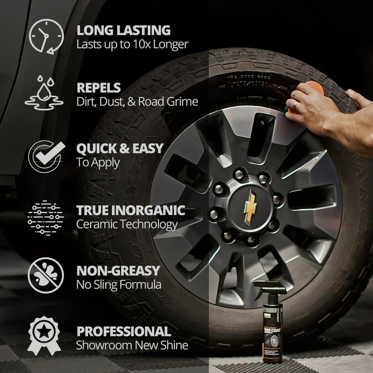 CERAKOTE Rapid Ceramic Tire Coat – Showroom New Tire Shine – Deep Tire Black Finish – Lasts Up to 10x Longer – No Sling, Non-Greasy Ceramic Tire