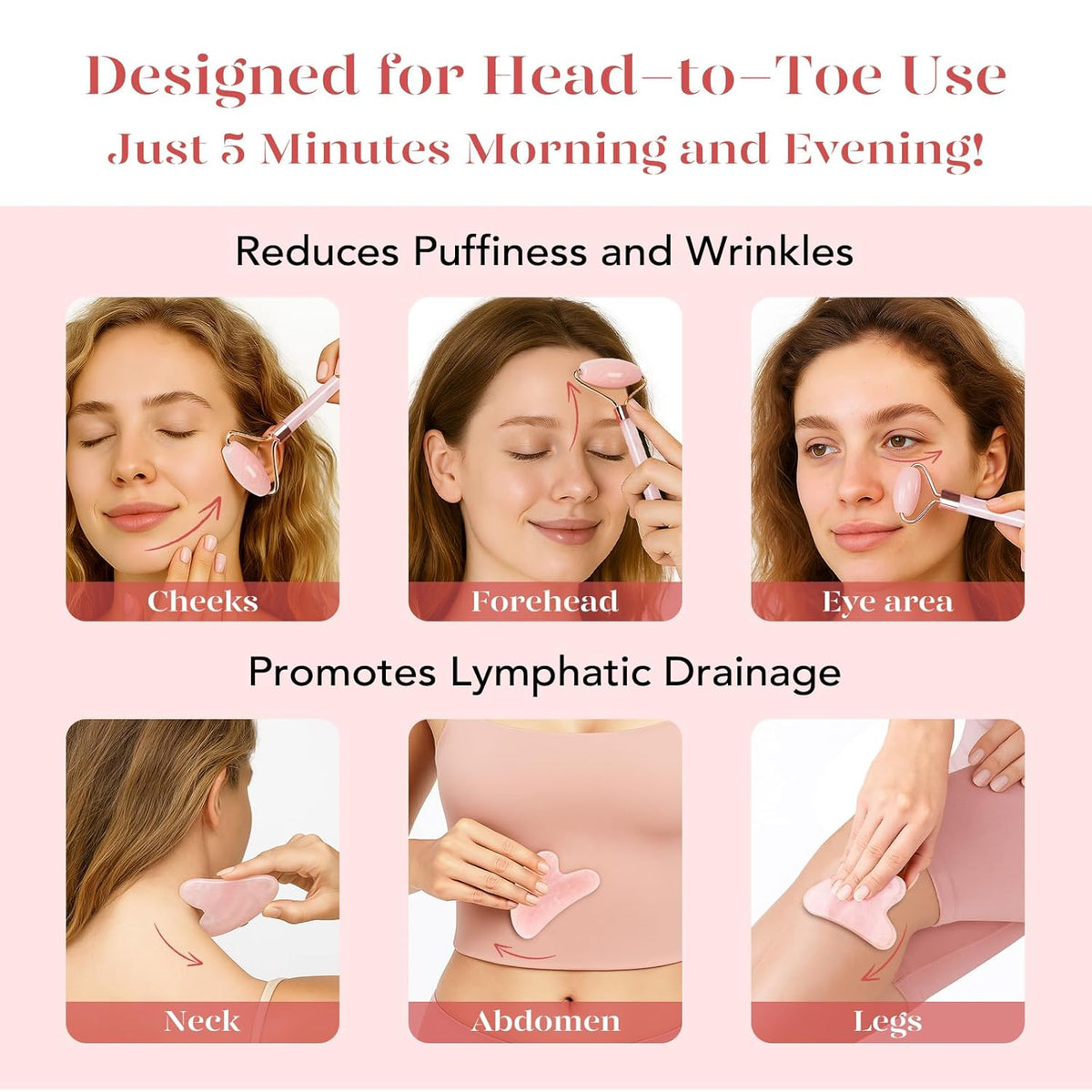 BAIMEI IcyMe Jade Roller & Gua Sha, Face Roller Redness Reducing Skin Care Tools, Self Care Pink Gift for Men Women, Massager for Face, Eyes, Neck