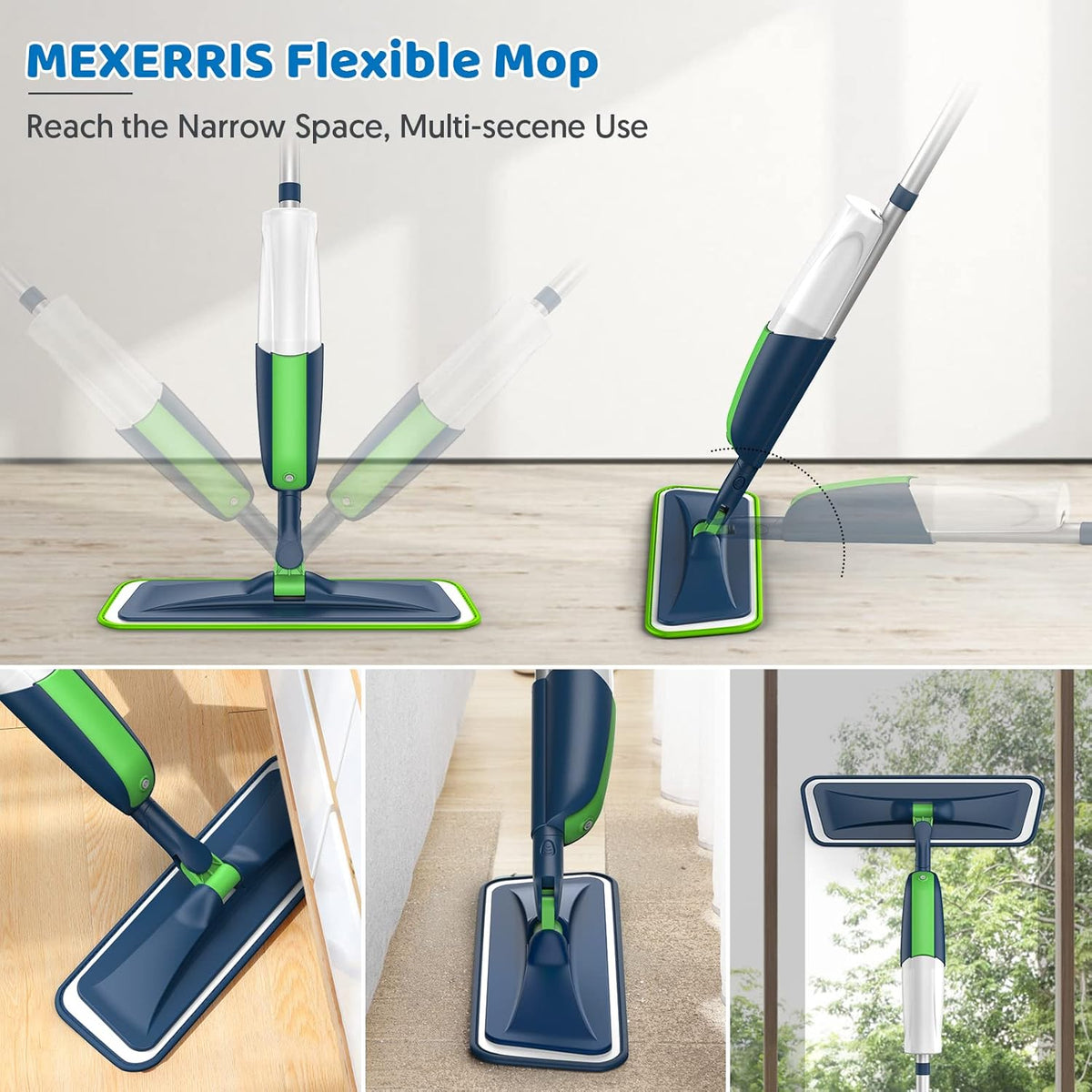 Spray Wet Mops for Hardwood Floor Cleaning: MEXERRIS Floor Mop with 5 Washable Pads for Swiffer Powermop & 2 Refillable Bottles - Home Commercial