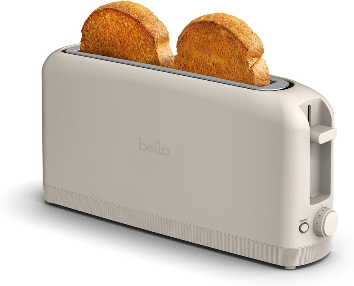 bella 2 Slice Slim Toaster, Fits-anywhere™ Kitchenware, 6 Setting Shade Control with Reheat & Cancel Buttons, Fits sourdough, 10” Long Slot, Anti Jam