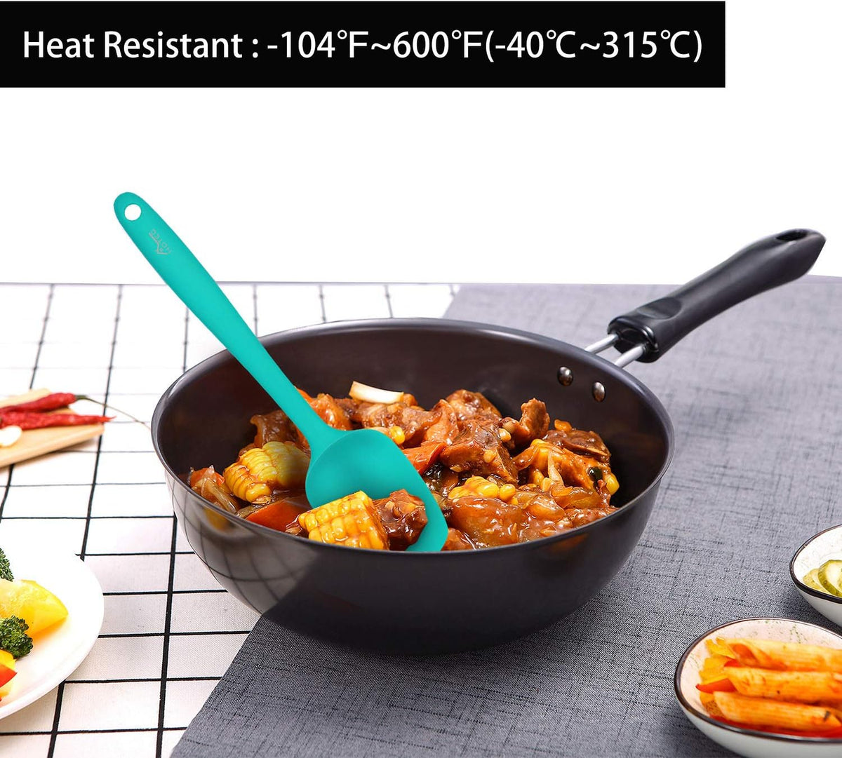 HOTEC Heat Resistant 600℉ Food Grade Silicone Rubber Spatula Set for Baking, Cooking, and Mixing Non Stick Dishwasher Safe BPA-Free Multicolor Set of
