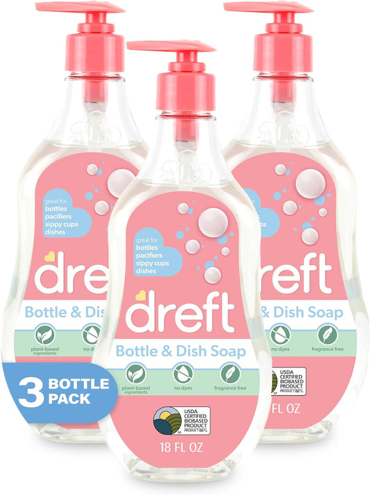 DREFT Bottle and Dish Soap | Made to Clean Baby Bottles, Sippy Cups, Pacifiers, Breast Pumps, & More | Gently Removes Milk Film & Odors | Plant