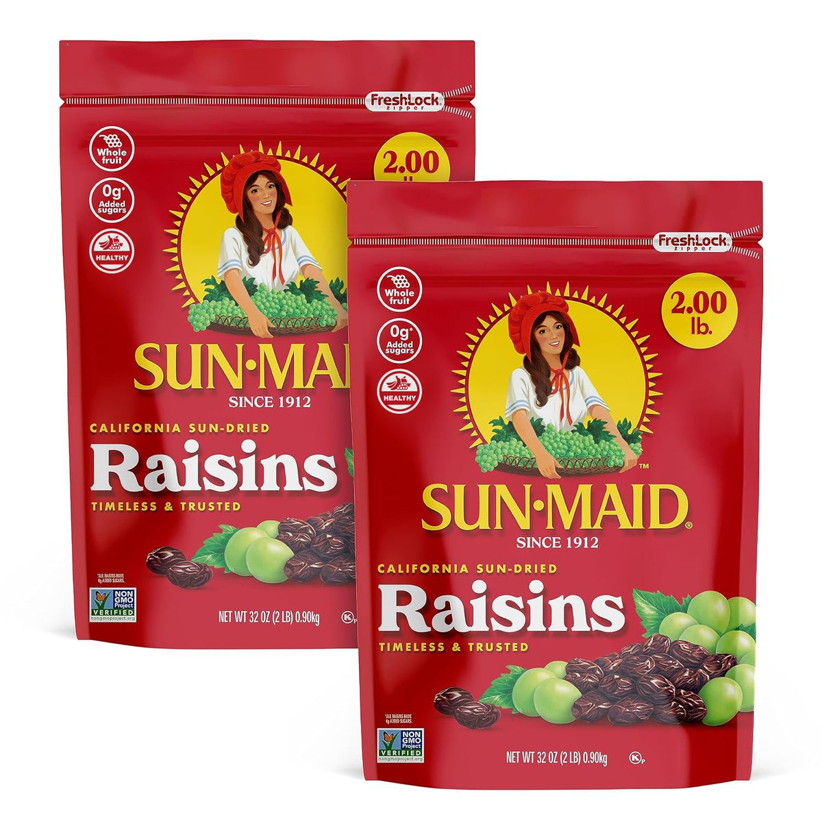 Sun-Maid California Sun-Dried Raisins - (2 Pack) 32 oz Resealable Bag - Dried Fruit Snack for Lunches, Snacks, and Natural Sweeteners