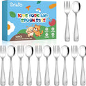 DRKIO Stainless Steel Toddler Utensils Set - 12 Pieces Kids Silverware Set Children Safe Food Grade Small Forks and Spoons Dishwasher Safe Mirror