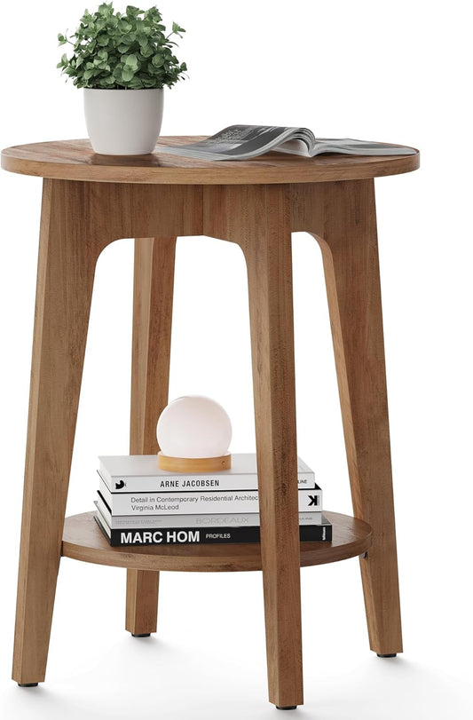 VASAGLE MAEZO Collection - Side Table, 2-Tier Small Round End Table, Nightstand with Tapered Legs, Curved Transitions, for Small Spaces, Living Room