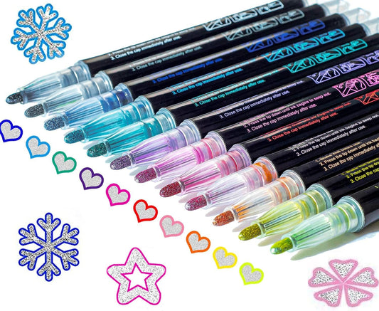 Glitter Markers Self Outline Pens Metallic: 12 Shimmer Tween Teen Girl Gifts Trendy Stuff,Drawing Art Supplies Kids 6-8 9-12 10-12,Arts Crafts Kids