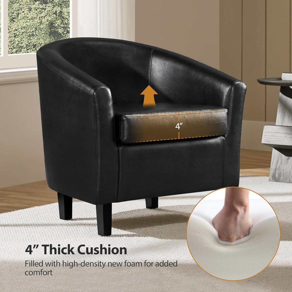Yaheetech Barrel Chairs Set of 2, Faux Leather Club Armchairs, PU Leather Accent Chairs with Soft Padded Seat for Living Room Bedroom Waiting Reading