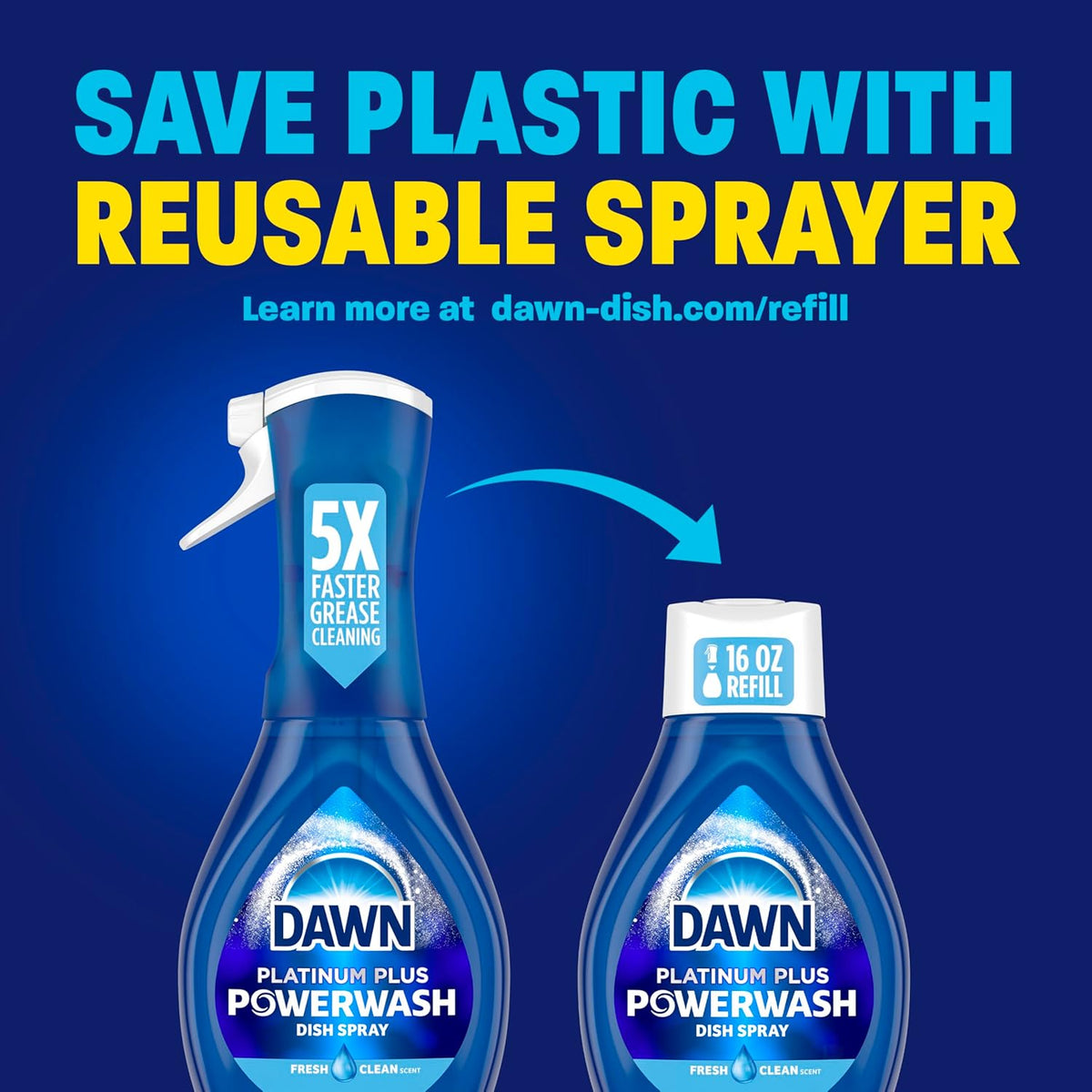 Dawn Powerwash Spray, Dish Soap, Dishwashing Liquid, Cleaning Supplies, Fresh Pine, 1 Starter Kit, 16 Fl Oz