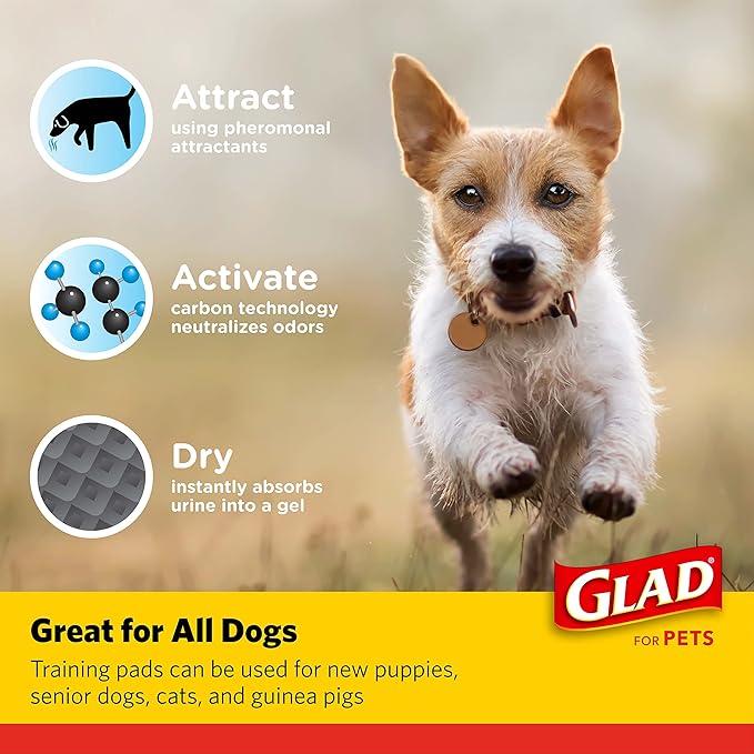 Glad for Pets Black Charcoal Puppy Pads, 23"x23" Disposable Pee Pad That Absorbs & Neutralizes Urine Instantly, Activated Carbon Training Pads