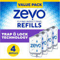 Zevo Flying Insect Trap Refill - for The Zevo MAX & Standard Indoor Fly Trap - Catch Gnats, House & Fruit Flies - Easy to Use - Mess-Free Disposal (4