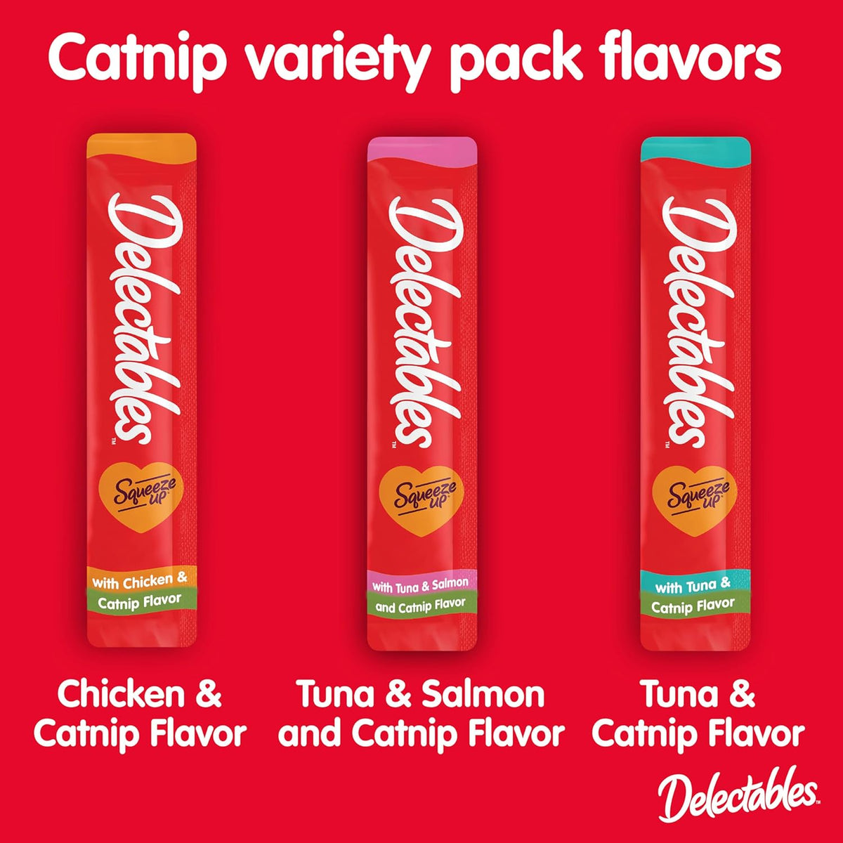 Delectables Squeeze Up Catnip Variety Pack, Creamy Squeezable Puree, Lickable Wet Cat Treats, Grain Free, No Added Fillers, No by-Products, No Added