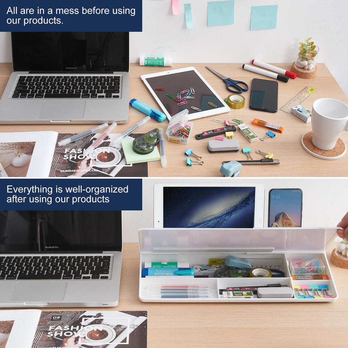TSJ OFFICE Small Desktop Whiteboard -Glass Dry Erase Board Computer Keyboard Stand White Board Surface Pad with Drawer, Desk Organizers with