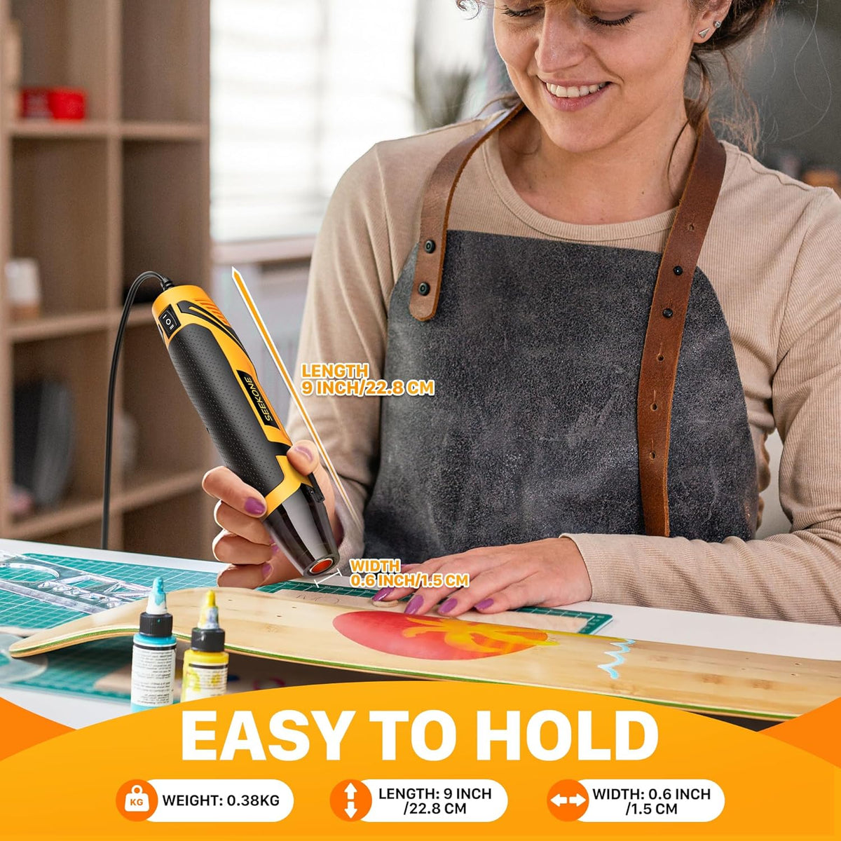 SEEKONE Mini Heat Gun, 350W 2-Temp Settings 500℉ & 842℉（260℃& 450℃） Fast Heat Hot Air Gun Tool with Reflector Nozzle and 4.9Ft Long Cable Overload