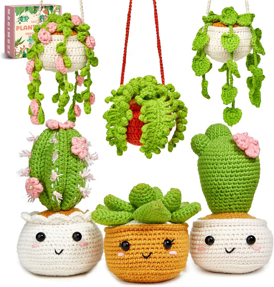 MAGIMUSE Crochet Kit for Beginners, Crochet Starter Kits, Amigurumi Craft Knitting Crocheting Kits with Step-by-Step Video Tutorials, 6 Pack Hanging