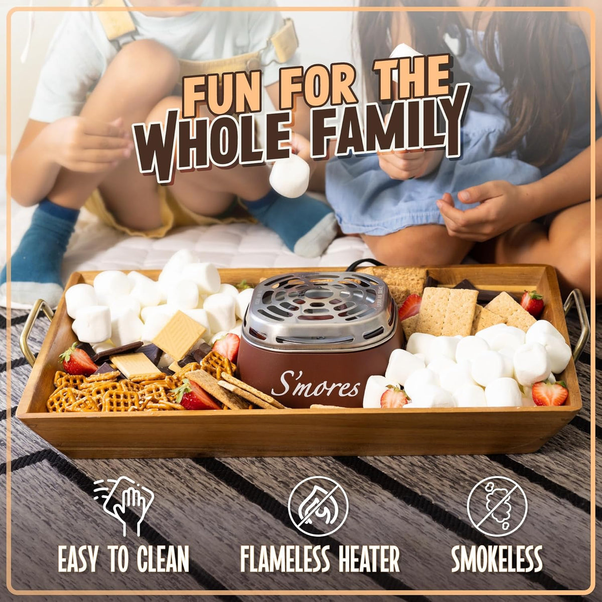 Nostalgia Tabletop Indoor Electric S'mores Maker - Smores Kit With Marshmallow Roasting Sticks and 4 Trays for Graham Crackers, Chocolate, and