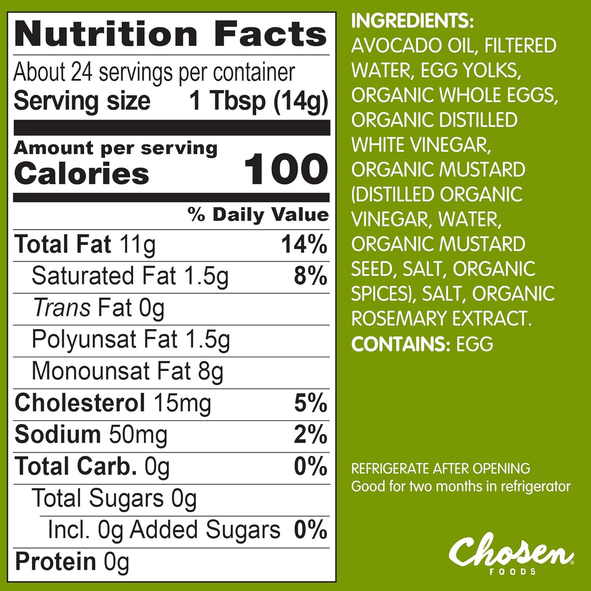 Chosen Foods 100% Avocado Oil-Based Classic Mayonnaise, Gluten & Dairy Free, Low-Carb, Keto Diet Friendly, Mayo for Sandwiches, Dressings and Sauces