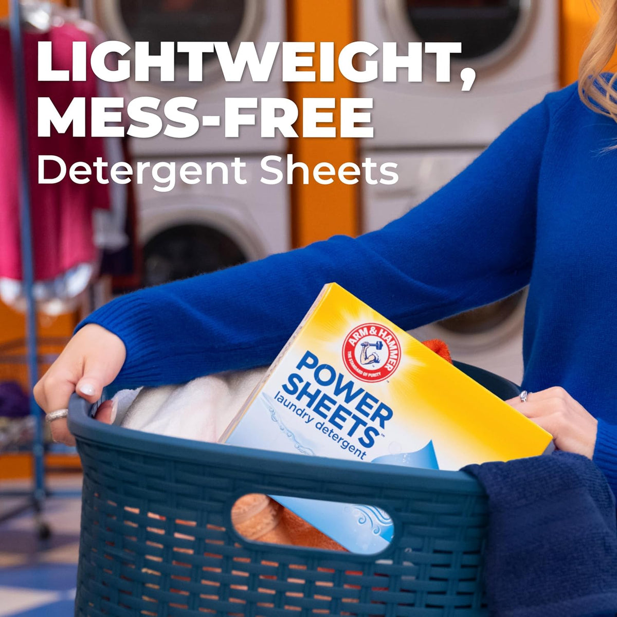 ARM & HAMMER Power Sheets Laundry Detergent, Fresh Breeze Scent, Dissolves in All Wash Temps, Lightweight and Travel-Ready, 60ct, Up to 120 Small
