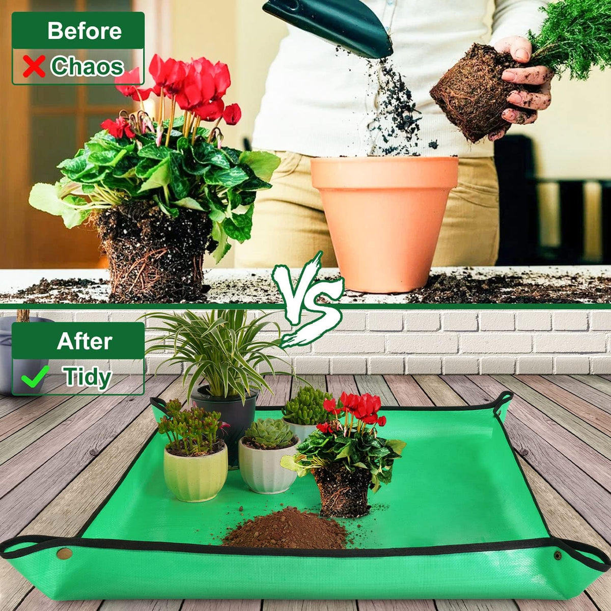 Repotting Mat for Indoor Plant Transplanting and Mess Control 27"x 27" Thickened Waterproof Potting Tray Foldable Succulent Potting Mat Portable
