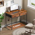 Furologee Small Computer Desk with 2 Fabric Drawers for Bedroom,34 Inch Home Office Writing Desk, Vanity Desk with Hooks, Simple Study Desk for Small