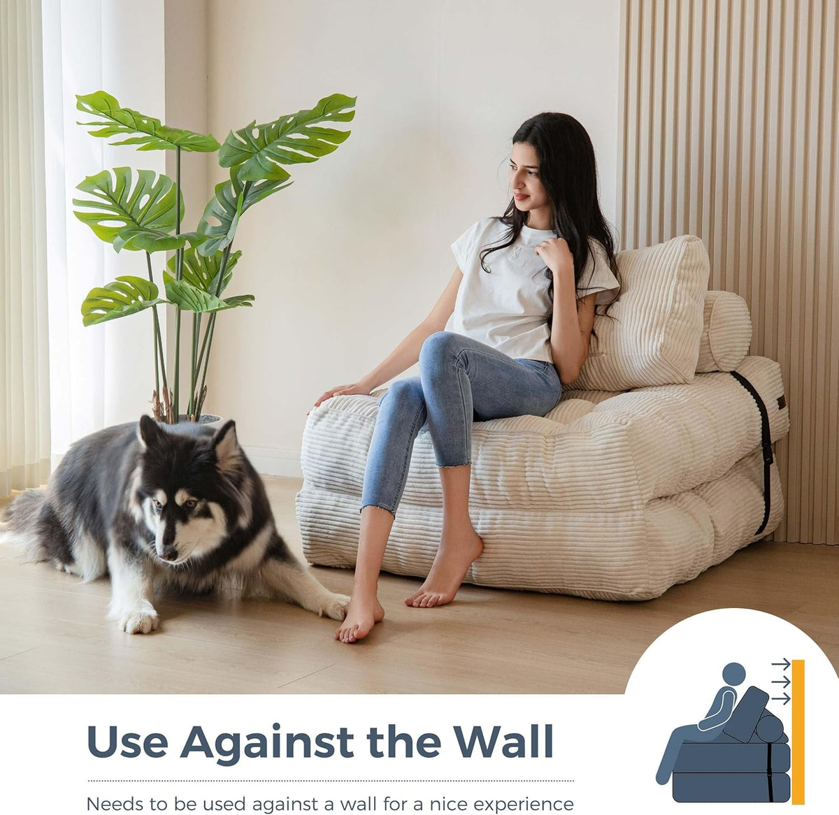 MAXYOYO Folding Sofa Bed, Convertible Sleeper Chair with Pillow Foldable Mattress with Back Support, Portable Fold Out Chair Bed Comfy Floor Sofa