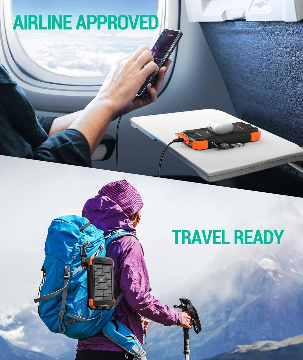 BLAVOR Solar Charger Power Bank 10,000mAh, Portable Wireless Charger, 20W Fast Charging External Battery Pack with USB C for Cell Phones, Solar Panel