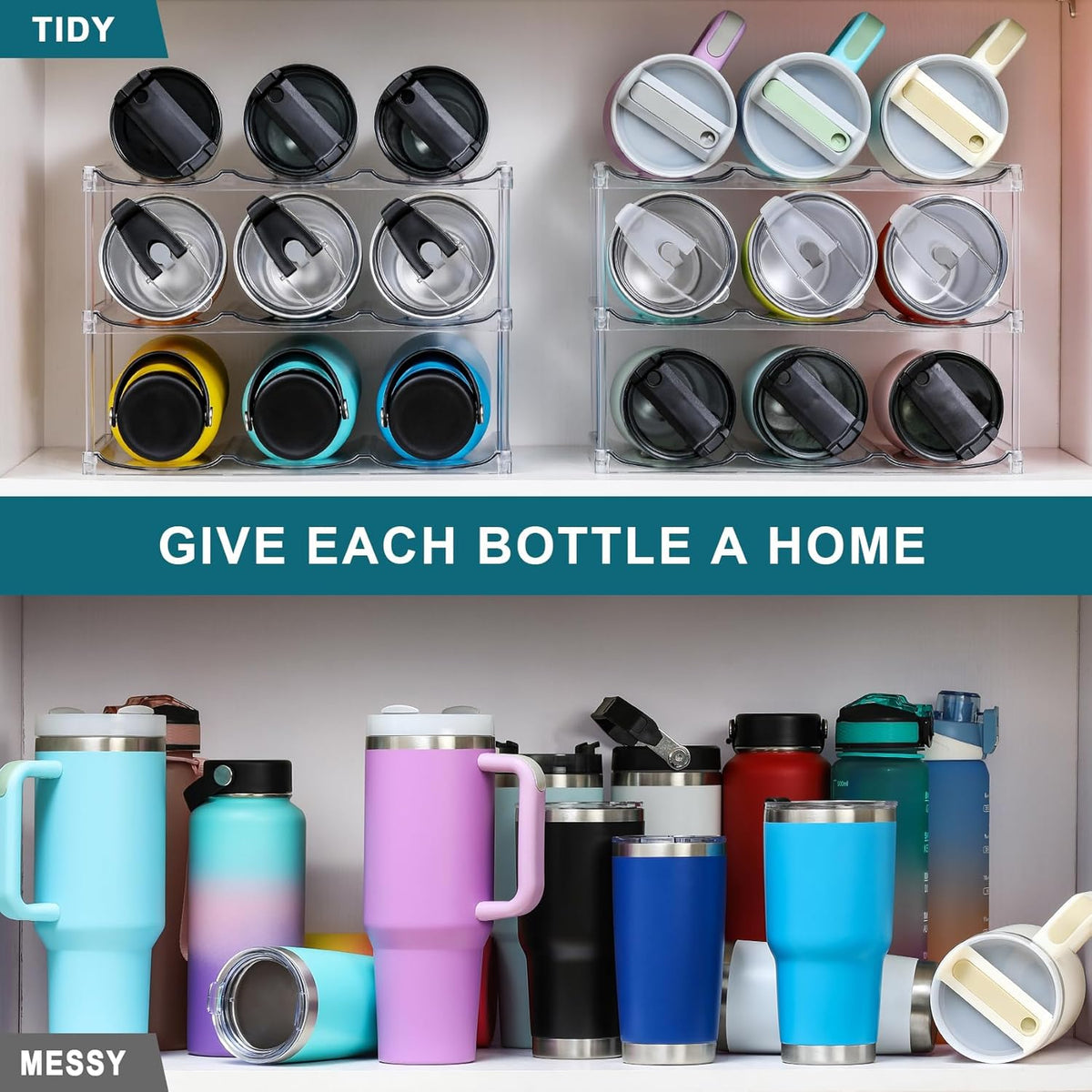 LARGER Compartment - Stackable Water Bottle Organizer Holder - for Stanley & Others' Large Tumbler - Clear Wine Rack, Cup Bottle Holder for Cabinet