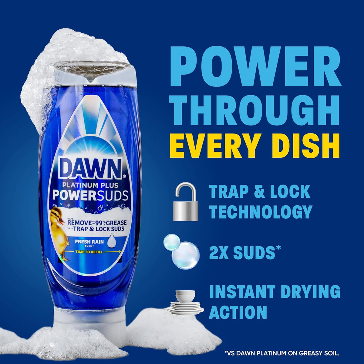 Dawn Platinum Plus PowerSuds Liquid Dish Soap, 17.4 oz. EZ-Squeeze Bottle
