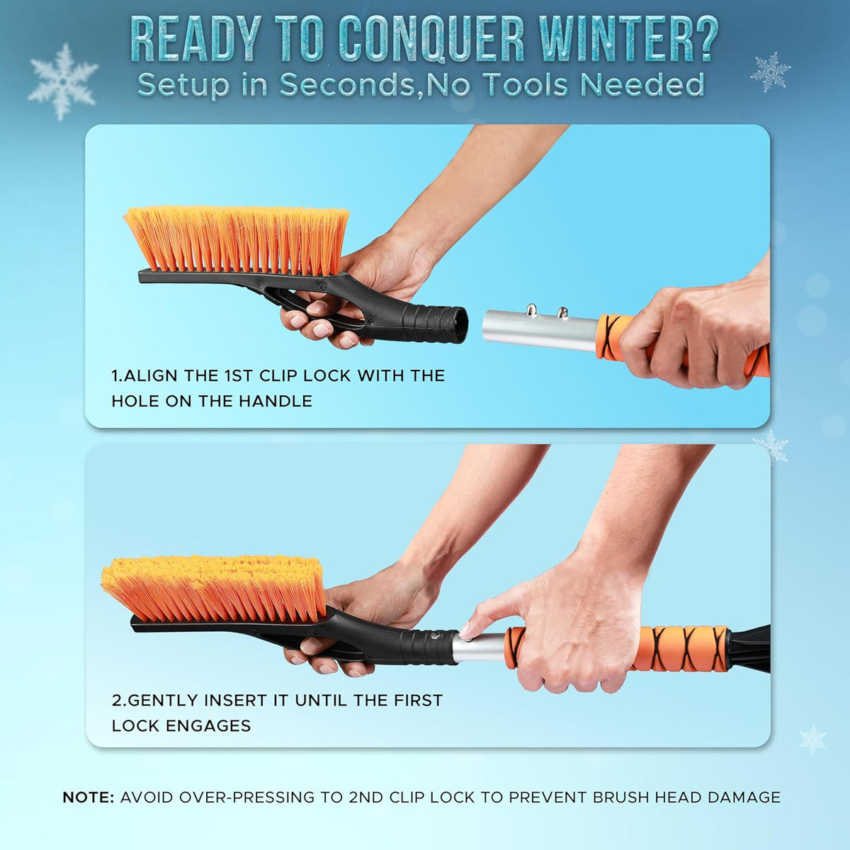 EcoNour 27" Car Snow Brush and Ice Scrapers for Car Windshield (2 Pack) | Scratch Free Bristle Head Snow Brush & Tough Window Snow Scraper with