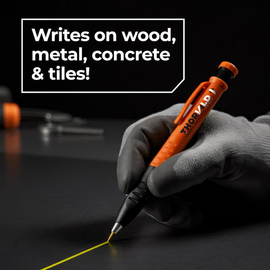 THORVALD New 3-in-1 Carpenter Pencils with Finger Grip for Construction - Incl. 7 Leads + Sharpener - Solid Mechanical Pencils with Fine Point/Best